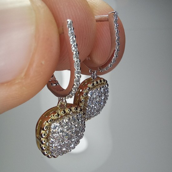 Cushion Shape Diamond Earrings, 14K-18K Pave Diamond Statement Hoops, Beaded Diamond Huggies, Multi Pave Diamond Earrings