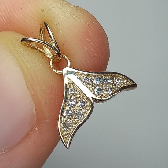 14K Whale Tail Charm, Diamond Whale Tail Pendant, Mermaid Tail Necklace, Diamond Fish Tail, Nautical Jewelry, Gold Whale Jewelry