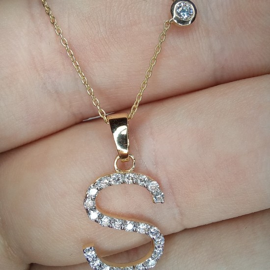 Big Diamond İnitial Necklace, 14K-18K Diamond Letter With 0.07ct Diamond Charm, Large Genuine Diamond İnitial Necklace, Bezel Diamond Charm