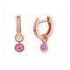 Tiny Pink Sapphire Drop Huggies, Petite Birthstone Earrings, Bezel Sapphire Hoops, Pink Gemstone Drop Earrings