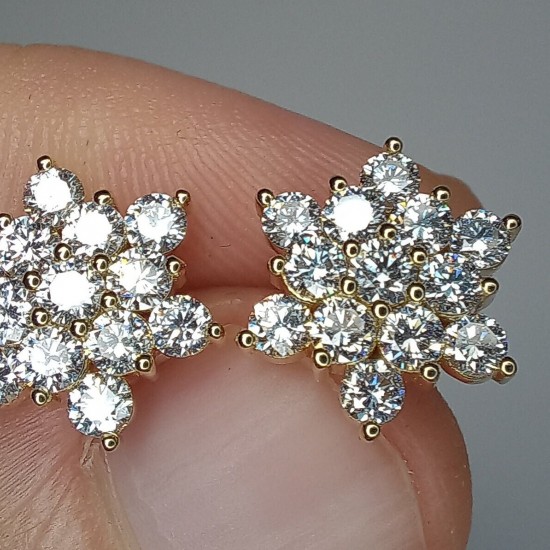 Big Snowflake Diamond Studs, Floral Diamond Earrings, 1.80ct Diamond Flower, Snowflake Diamond Earrings, Gorgeous Big Diamond Stud Earrings