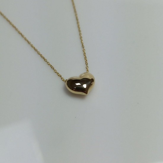 Puffy Heart Necklace, 14K Golden Heart, Solid Gold Heart Necklace, Heart Pendant, Minimalist Heart Necklace