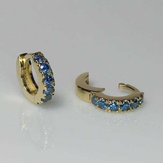 Blue Diamond Petite Thick Diamond Huggies, Bold Cartilage Fancy Blue Diamond Earrings, 14K-18K Tiny Huggie Hoops, Chunky Diamond Huggies