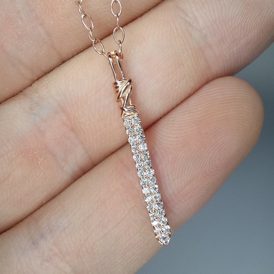 Vertical Diamond Necklace, Pave Bar Diamond Charm, 14K-18K Diamond Vertical Bar, Dagger Diamond Bar, Thick Bar Diamond Necklace