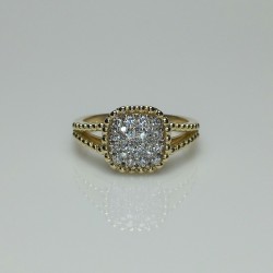 Cushion Shape Diamond Ring, 14K-18K Pave Diamond Statement Ring, Beaded Diamond Ring, Multi Pave Diamond Band