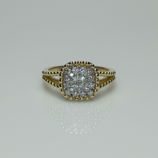 Cushion Shape Diamond Ring, 14K-18K Pave Diamond Statement Ring, Beaded Diamond Ring, Multi Pave Diamond Band