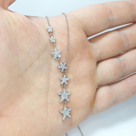 Falling Stars Diamond Necklace, Multi Star Diamond Pendant, 14K-18K Celestial Genuine Diamond Necklace, Shooting Stars Jewelry