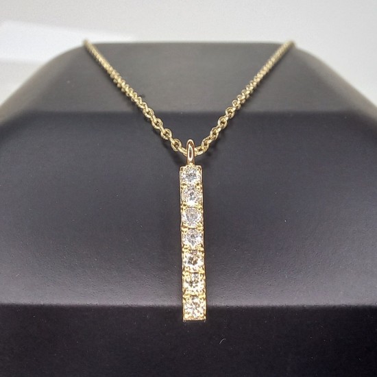 14K Vertical Diamond Necklace, Vertical Pave Diamond Pendant, Minimal Diamond Bar Necklace, Diamond Line Charm, Dangling Diamond Bar Pendant