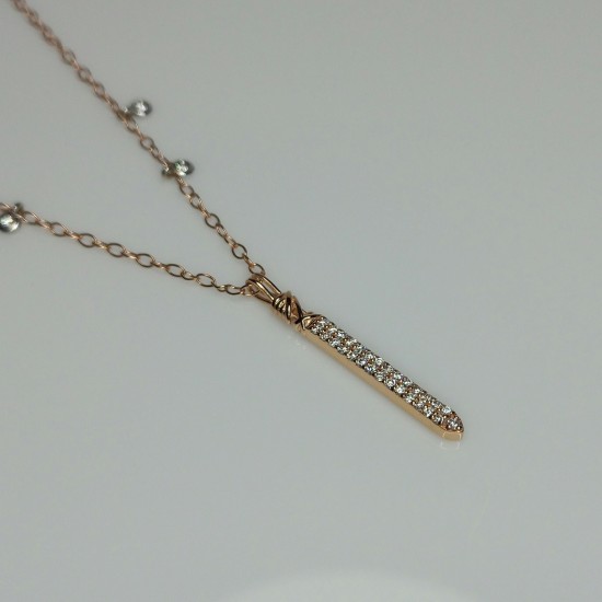 Vertical Diamond Necklace, Pave Bar Diamond Charm, 14K-18K Diamond Vertical Bar, Dagger Diamond Bar, Thick Bar Diamond Necklace