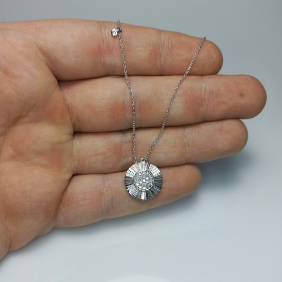 Medallion Diamond Necklace, Fluted Diamond Charm, 14K-18K Ballerina Disc Necklace, Round Pave Flower Necklace, Round Pave Diamond Pendant