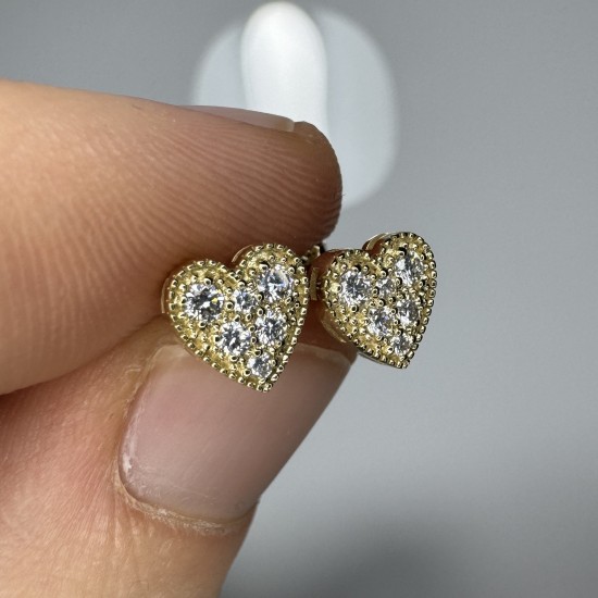 14K-18K Heart Diamond Studs, Heart Shape Diamond Earrings, Minimal Diamond Studs, Micro Pave Heart Stud Earrings, Milgrain Stud Earring