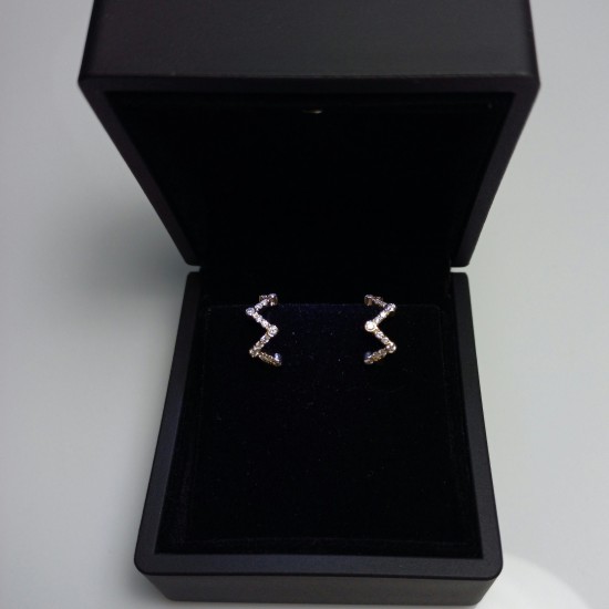 Zigzag Diamond Hoops, 14K-18K Cluster Diamond Huggies, Zig-Zag Shaped Diamond Earrings, Modern Diamond Hoops