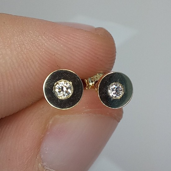 14K Tiny Dot 2mm Diamond Stud Earrings, Solid Gold 5mm Circle Studs, Flat Circle Diamond Middle Earrings, Disk Studs