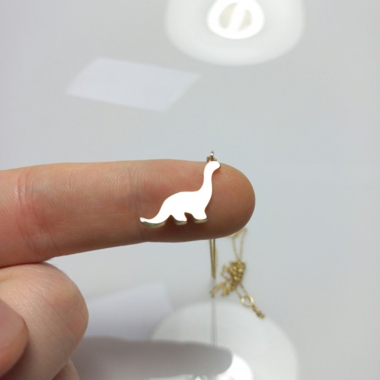 14K Dinosaur Charm Necklace, Solid Gold Brontosaurus Pendant, Cute Apatosaurus High Polished Necklace, Minimal Dino Pendant