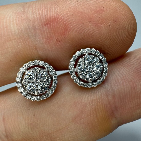 Round Halo Diamond Studs, 14K-18K Cluster Diamond Earrings, Pave Diamond Earrings, Round Shape Diamond Set, Round Diamond Earrings