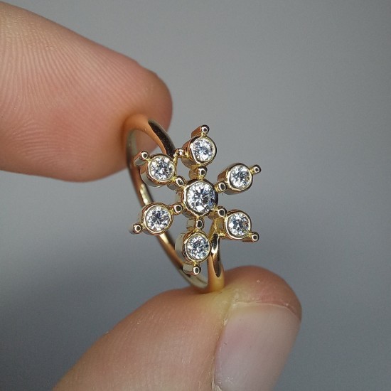 Snowflake Diamond Ring, 14K-18K Floral Diamond Ring, Bezel Set Diamond Ring, Flower Diamond Band