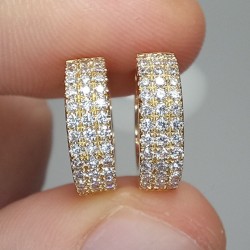 Diamond Triple Row Hoops, Classic Bold Diamond Row Earring, Pave Thick Diamond Huggie Hoop, Micro Pave Diamond Earrings, Sturdy Diamond Hoop