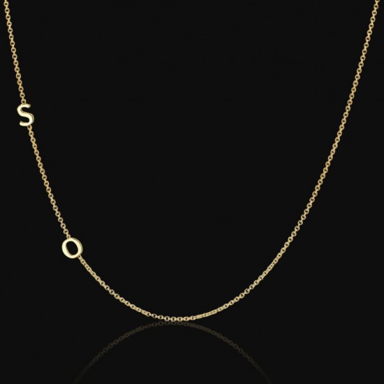 14K Gold Asymmetrical Multi Initial Necklace, İnitial Pendant, Letter Necklace, Asymetric Letter Chain, Customize Letter Necklace