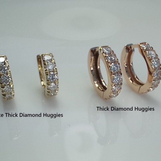 Petite Thick Diamond Huggies, Bold Cartlige Diamond Earrings, Big Diamond Small Hoop Earrings, 14K Tiny Huggie Hoops, Chunky Diamond Huggies