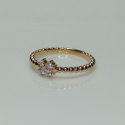 Clover Diamond Ring, 14K-18K Mini Flower Diamond Ring, Tiny Beaded Diamond Band, Stackable Diamond Ring