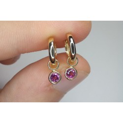 Tiny Pink Sapphire Drop Huggies, Petite Birthstone Earrings, Bezel Sapphire Hoops, Pink Gemstone Drop Earrings