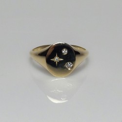 Triple Diamond Star Signet Ring, Big Surface Dainty Signet Ring, 14K-18K Star Setting Diamond Setting, Cyber Monday Sale