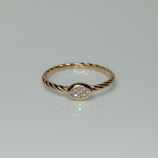 Dainty Twist Diamond Ring, 14K-18K Tiny Diamond Ring, Oval Pave Diamond Band, Stackable Diamond Ring, Everyday Diamond Jewelry