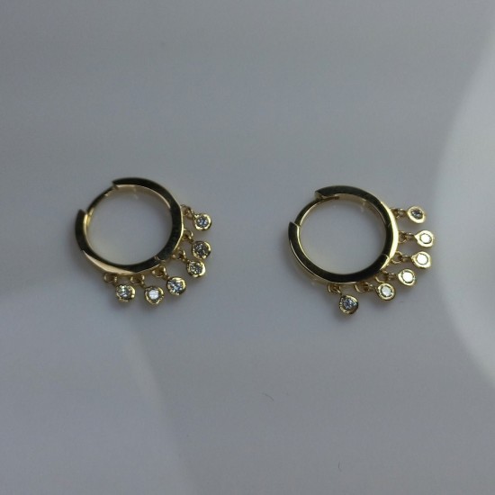 Diamond Shaker Hoops, Multi Diamond Dangling Hoops, 14k Shaker Huggies, Genuine Diamond Hoops