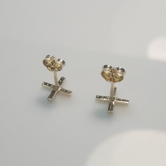 Diamond Red Cross Studs, Tiny Cross Earrings, Square Cross Studs, 14K Solid Gold Cross, Clear Diamond Cross Studs, Small Cross Earrings