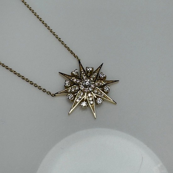 Celestial Diamond Necklace, Star Diamond Necklace, Sunburst Diamond Charm, 14K-18K Starburst Diamond Pendant, Celestial Diamond Jewelry