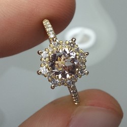 Morganite Snowflake Engagement Ring, 14K Morganite And Diamond Wedding Ring, 5mm Natural Morganite, Brilliant Cut Morganite Bridal Ring