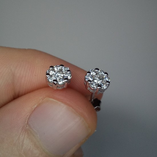 Cluster Diamond Earrings, Pave Diamond Flower Studs, 14K-18K Coronet Diamond Stud, Pave Diamond Studs, Engagement Studs, Wedding Diamond Set