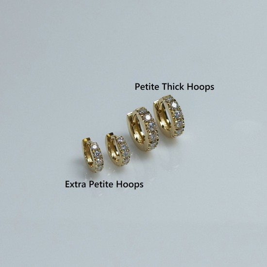 Extra Petite Thick Diamond Huggies, Petite Cartilage Earrings, Big Diamond Small Hoops, 14K Tiny Tragus Huggie Hoops, Helix Diamond Huggies