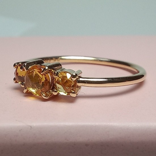 Yellow Sapphire Ring, Triple Rose Cut Genuine Yellow Sapphire Band, 14K Solid Gold Sapphire Rings, Stackable Sapphire Ring, Gemstone Ring