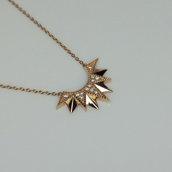 Diamond Spike Necklace, Beaded Diamond Pendant, 14K-18K Unique Diamond Necklace, Triangle Diamond Pendant, Spike Charm, Geometric Necklace