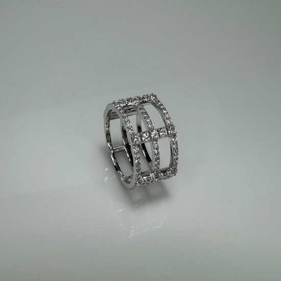 Diamond Triple Row Ring, Diamond Cigar Ring, 14K-18K Pave Diamond Band, Half Eternity Diamond Band, Wide Diamond Band, Distance Diamond Band