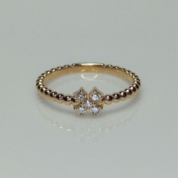 Clover Diamond Ring, 14K-18K Mini Flower Diamond Ring, Tiny Beaded Diamond Band, Stackable Diamond Ring