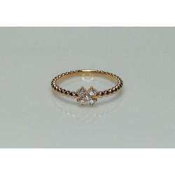 Clover Diamond Ring, 14K-18K Mini Flower Diamond Ring, Tiny Beaded Diamond Band, Stackable Diamond Ring