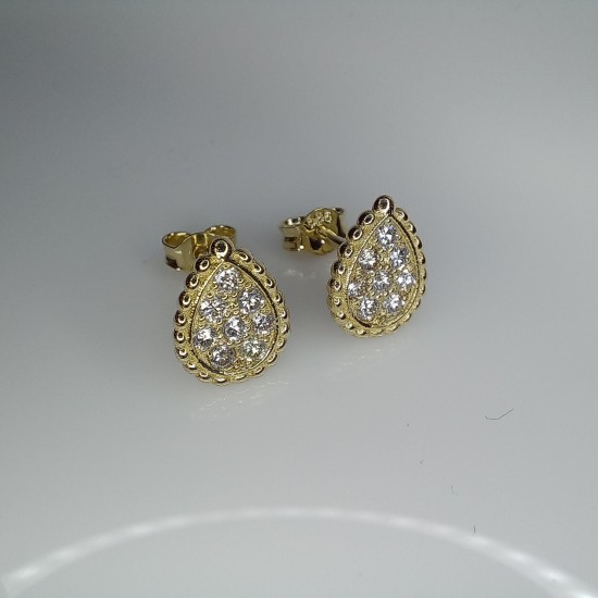 Tear Drop Diamond Studs, Pave Diamond Beaded Stud, 14K-18K Pear Shape Diamond Earrings