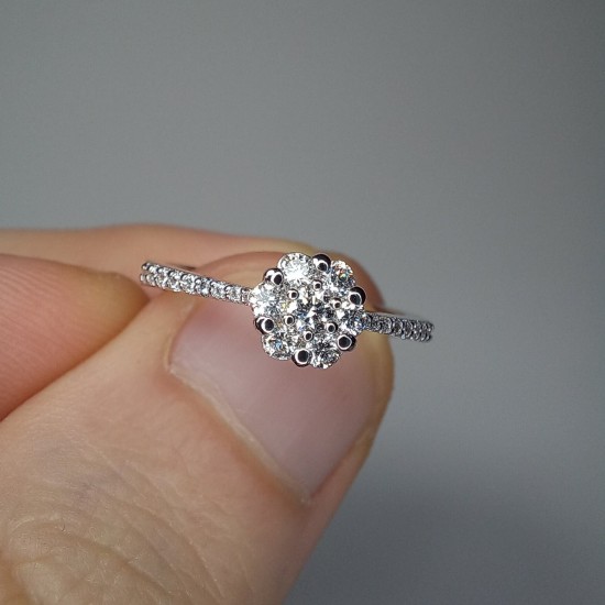 Cluster Diamond Ring, Pave Diamond Flower Ring, 14k-18k Coronet Diamond Ring, Pave Diamond Band, Engagement Ring, Wedding Diamond Set