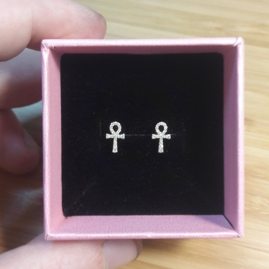 Diamond Ankh Stud Earrings, Egyptian Symbol Studs, 14K Solid Gold Ankh, Diamond Ankh Symbol Earrings, Christmas Gift Studs