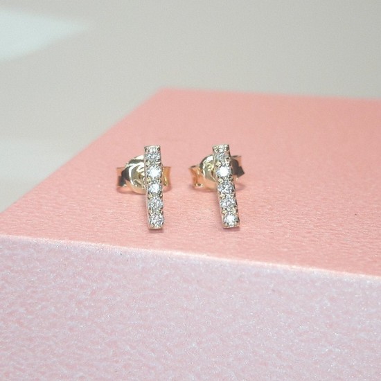 Diamond Bar Studs, 14K Line Diamond Earrings, Pave Diamond Bar, Short Bar Studs, Dainty Diamond Bar