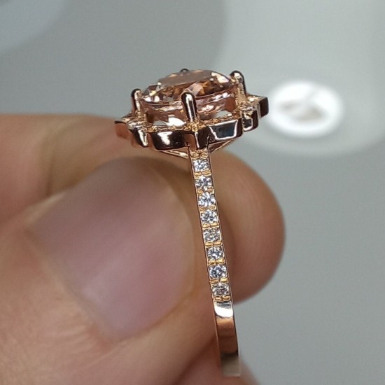 Morganite Vintage Engagement Ring, 14K Morganite And Diamond Wedding Ring, 7mm Natural Morganite, 1.2ct Brilliant Cut Morganite Bridal Ring