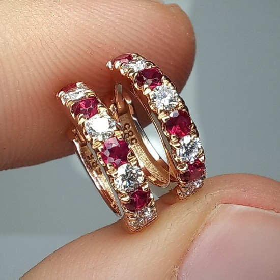 Big Thick Diamond And Ruby Huggies, Bold Diamond Earrings, 14K Huggie Hoops, Chunky Big Diamond Huggies, Natural Pigeon Blood Ruby Hoops