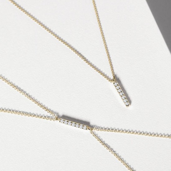 14K Vertical Diamond Necklace, Vertical Pave Diamond Pendant, Minimal Diamond Bar Necklace, Diamond Line Charm, Dangling Diamond Bar Pendant