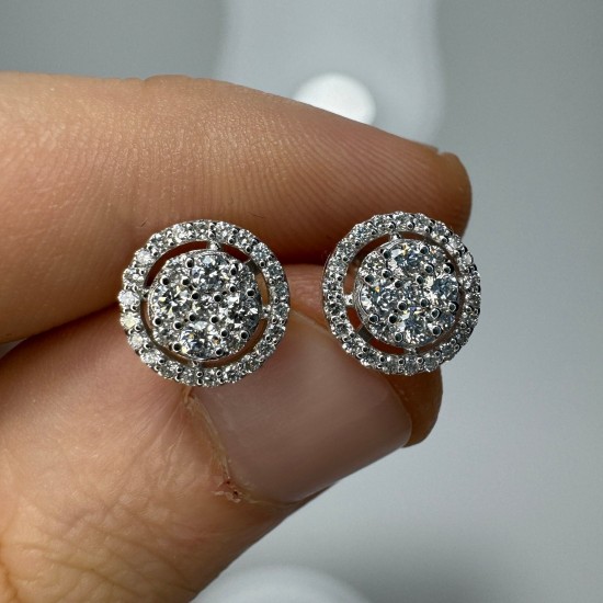 Round Halo Diamond Studs, 14K-18K Cluster Diamond Earrings, Pave Diamond Earrings, Round Shape Diamond Set, Round Diamond Earrings