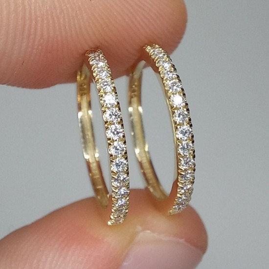 14-18K Diamond Hoops, 15MM Diamond Hoop Earrings, Large Diamond Hoops, Genuine Diamond Hoops, Thin Diamond Hoop Earrings