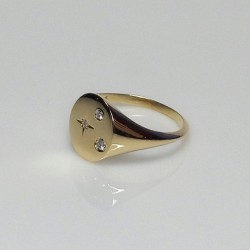 Triple Diamond Star Signet Ring, Big Surface Dainty Signet Ring, 14K-18K Star Setting Diamond Setting, Cyber Monday Sale