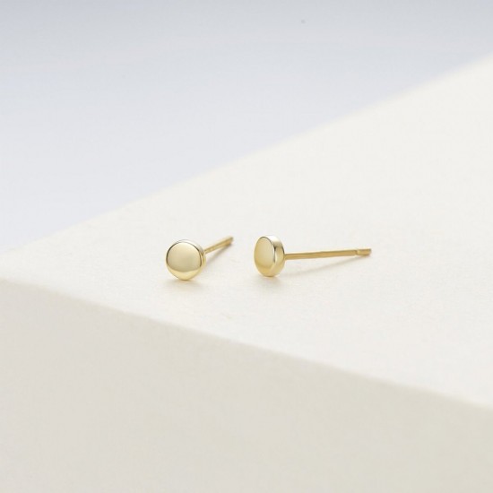 14K Tiny Dot Stud Earrings, Solid Gold Circle Studs, Flat Circle Earrings, Disk Studs