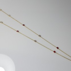 Diamond And Ruby Station Necklace, Bezel Set Genuine Diamond & Ruby Necklace, 14K-18K Dainty Solid Gold Necklace, Layering Necklace